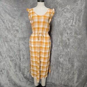 LillaP Orange Gingham Midi Dress XS Cotton Flutter Sleeve Drawstring Coastal Sun